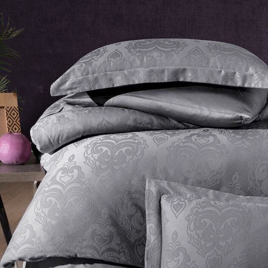First Choice Set Huse Pentru Pilote Din Bumbac Dublu Cu 4 Fețe De Pernă Și 1 Cearceaf 200x220cm Sofya Gri Baroc