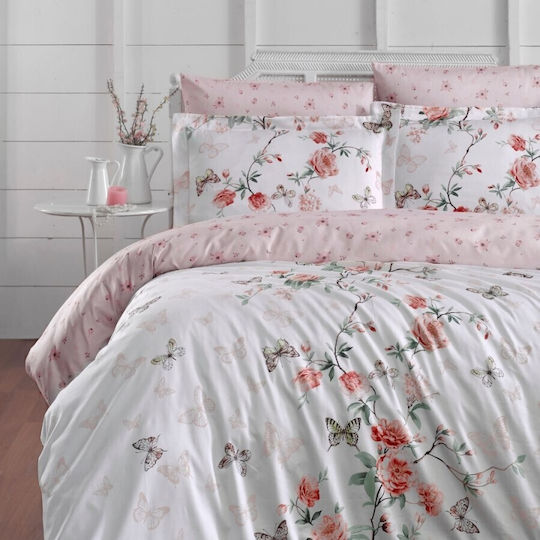First Choice Σετ Διπλή 200x220cm Matilde White With Peach Pink Flowers
