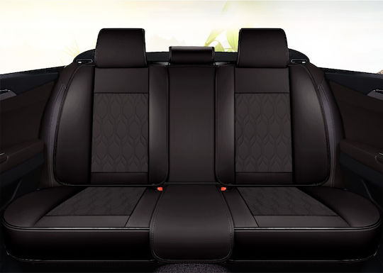 Set 1 Huse Scaune Auto Premium 5 Locuri Carguard Deluxe Piele Eco Perforată Neagră