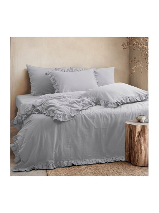Majoli Bahar Set Huse Pentru Pilote 100% Bumbac Dublu Cu 2 Fețe De Pernă & 1 Cearceaf 200x220cm Gri