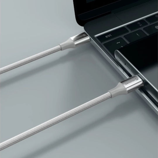 Swissten Braided USB-C Cable USB-C 3A Up To 60W Aluminum Shell 1.5m White