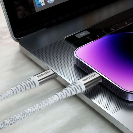 Swissten Kevlar Καλώδιο Usb-a Usb-c 60w 3a Extra Durable 1.5m 71541011 Άσπρο