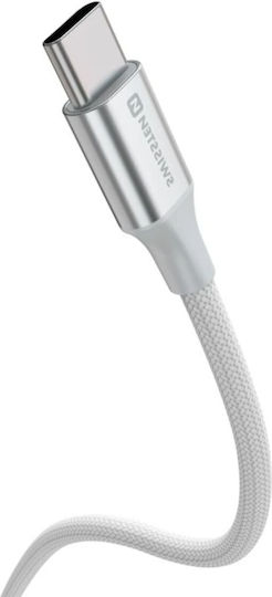 Swissten Braided USB-C Cable USB-C 3A Up To 60W Aluminum Shell 1.5m White