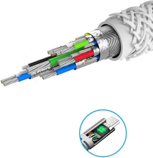 Swissten Kevlar Καλώδιο Usb-a Usb-c 60w 3a Extra Durable 1.5m 71541011 Άσπρο