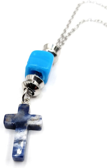 Γουρι Αυτοκινητου Athinodorou Handmade Ατσαλινο Σταυρο Ημιπολυτιμο Λιθο Σοδαλιτη 05mm00031