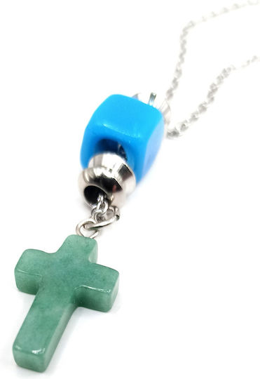 Car Charm Athinodorou Handmade Steel Cross Semi-Precious Stone Aventurine 05mm00033