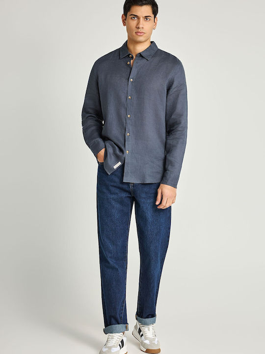 Long Sleeve Linen Shirt in Regular Fit Gray