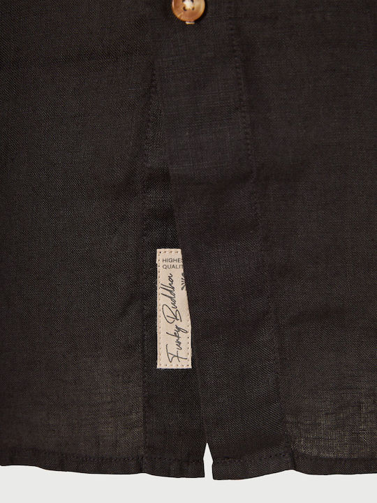 Long Sleeve Linen Shirt in Regular Fit Black
