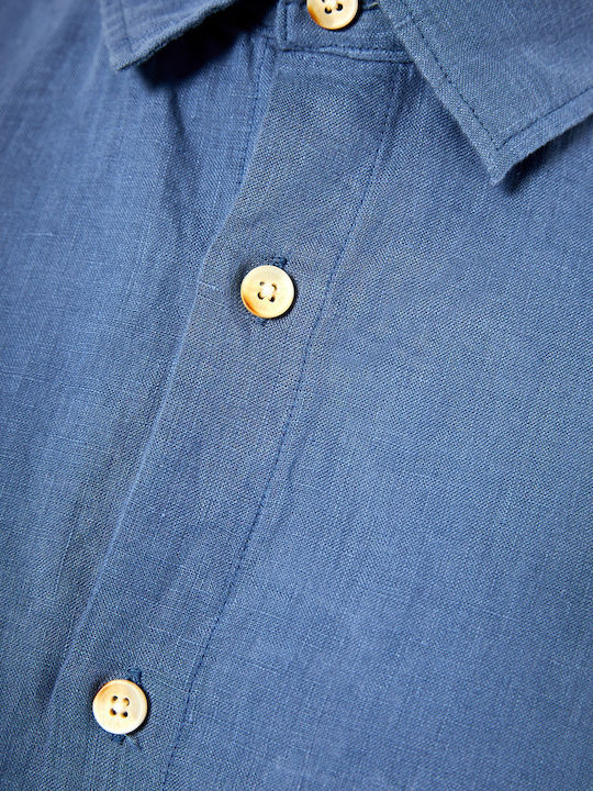 Long Sleeve Linen Shirt in Regular Fit Blue