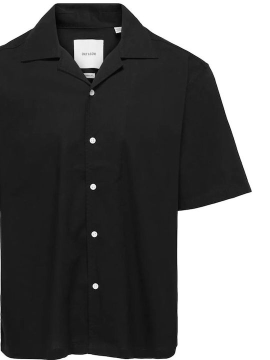 Kurzärmeliges Denim Herrenhemd Schwarz