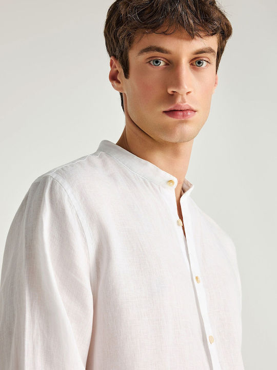 Long Sleeve Linen Shirt in Regular Fit White