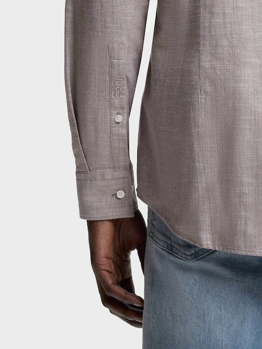 Μακρυμάνικo Λινό Πουκάμισο σε Στενή Γραμμή Light Brown