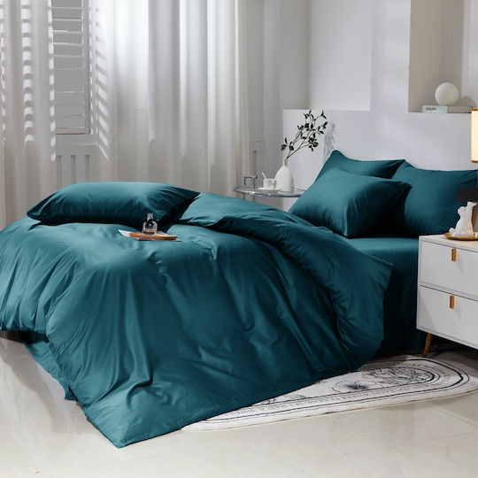Σετ Παπλωματοθήκη Βαμβακέρή Μονή 160x240cm 1 Μαξιλαροθήκη & 1 Σεντόνι Τιρκουάζ