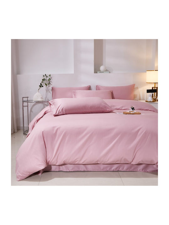 Cotton Single Duvet Cover Set 160x240cm 1 Pillowcase & 1 Bed Sheet Pink