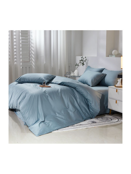 Σετ Παπλωματοθήκη Βαμβακέρή Μονή 160x240cm 1 Μαξιλαροθήκη & 1 Σεντόνι Γκριζομπλέ