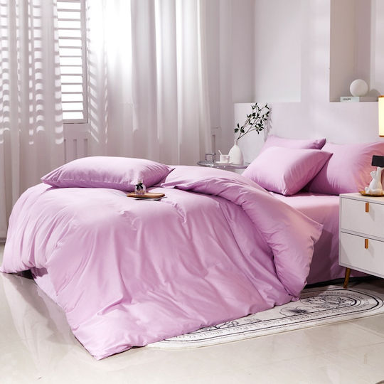 Single Cotton Duvet Cover Set 160x240cm 1 Pillowcase & 1 Lilac Bed Sheet