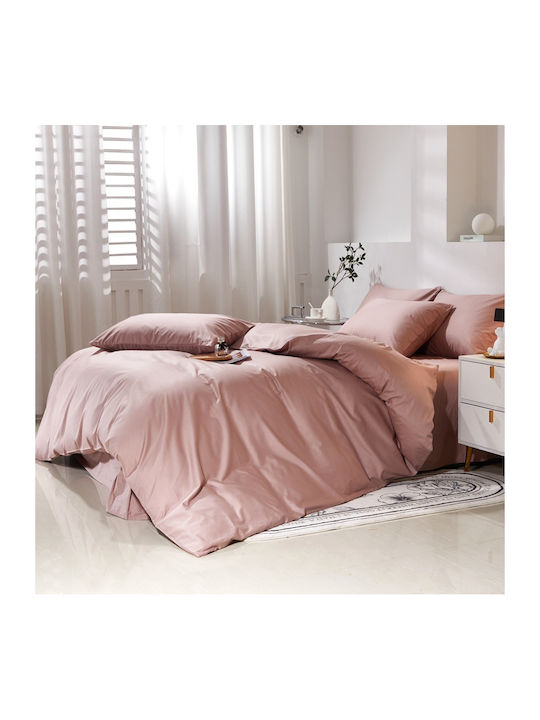 Single Cotton Duvet Cover Set 160x240cm 1 Pillowcase & 1 Pink Bed Sheet