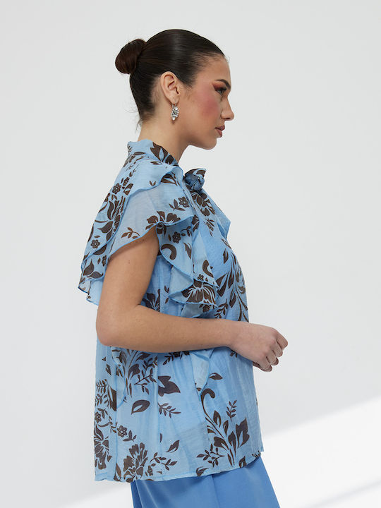 Women's Floral Light Blue Blouse