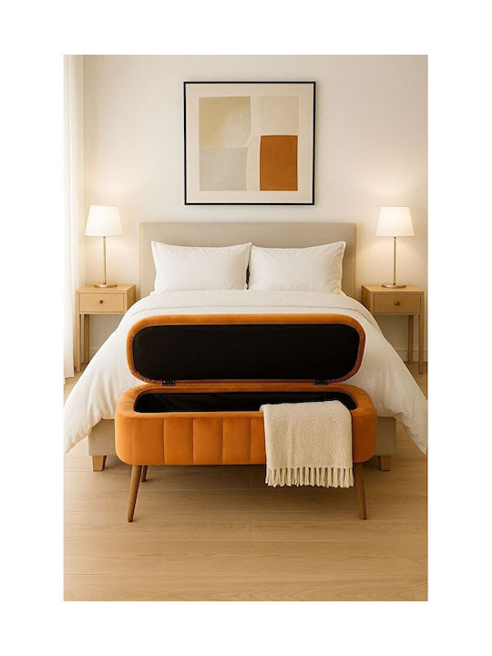 Orange Bed Bench with Wooden Legs 94x39x49cm