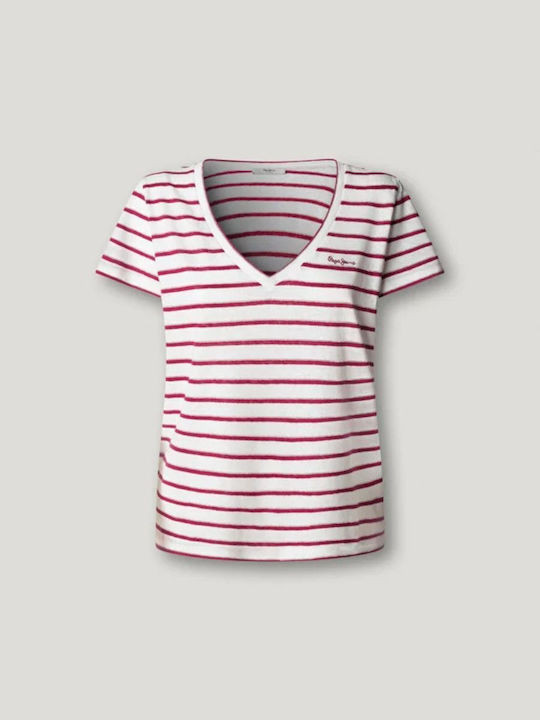 Megan Women's Blouse with V Neckline Striped White