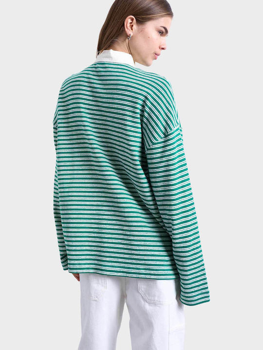 Damen Polo Bluse Langärmelig Grün