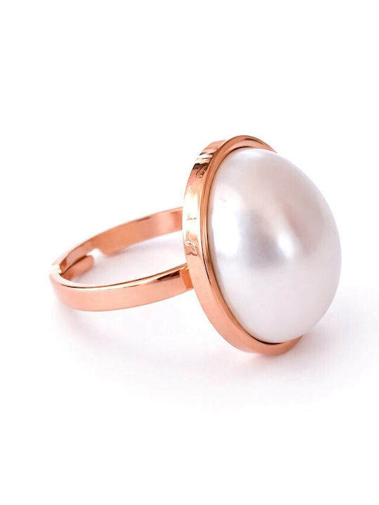 Eluna Women's Ring with Pearls Made of Gold Plated Steel