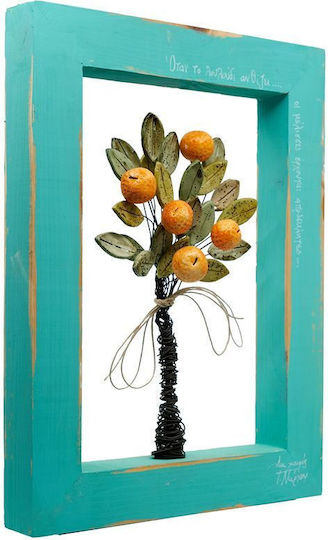 G. Niarxou Handmade Ceramic Orange Wooden Frame 30x40