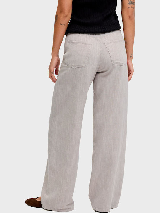 Zoe Women's High Rise Fabric Trousers in Wide Leg Style Light Grey