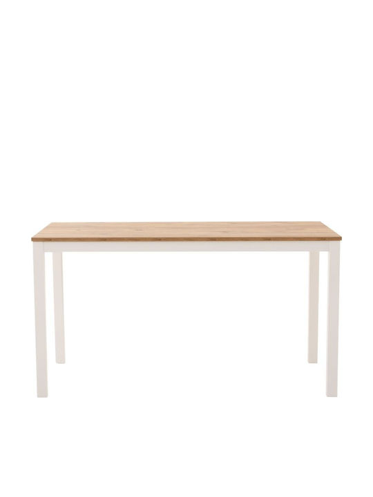 Masă Albă Pentru Sala De Mese Cu Suprafață Din Stejar 140x70x75cm