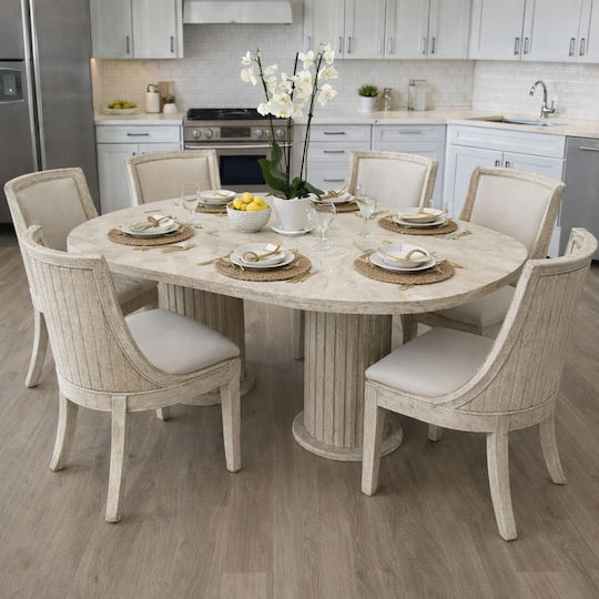 Dining Room Table Travertine Beige With Rounded Corners 90x170cm