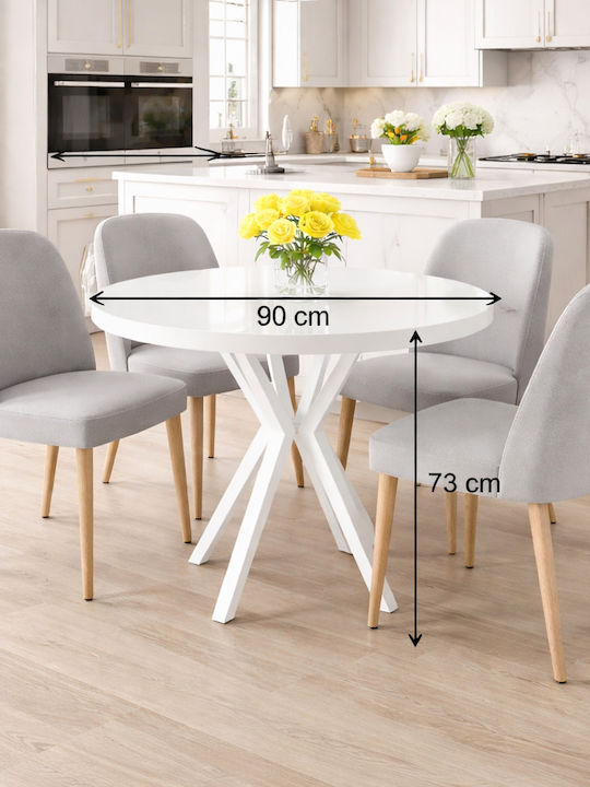 Round Kitchen Table Agnes White Glossy 90x90x73cm