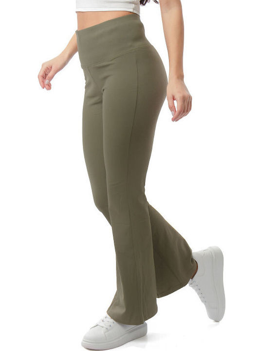 Khaki High Rise Flared Leggings