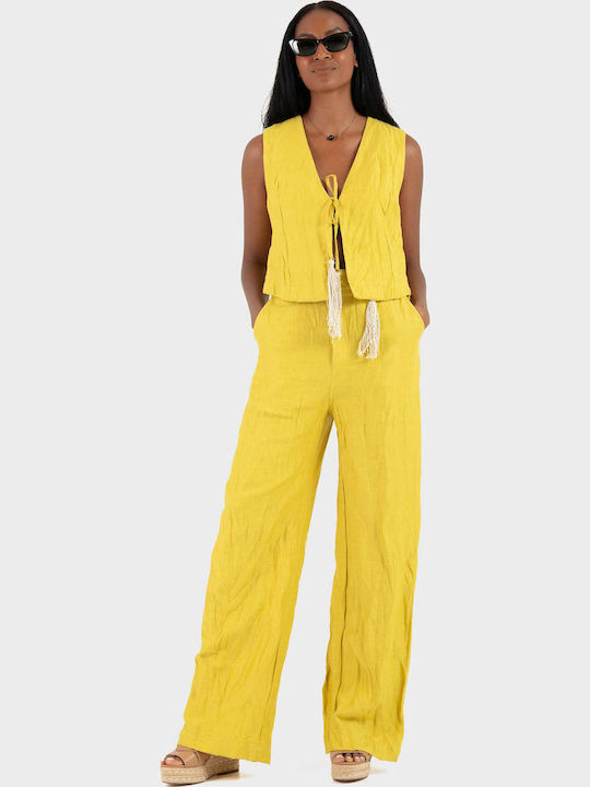 Damen Leinenhose Lime