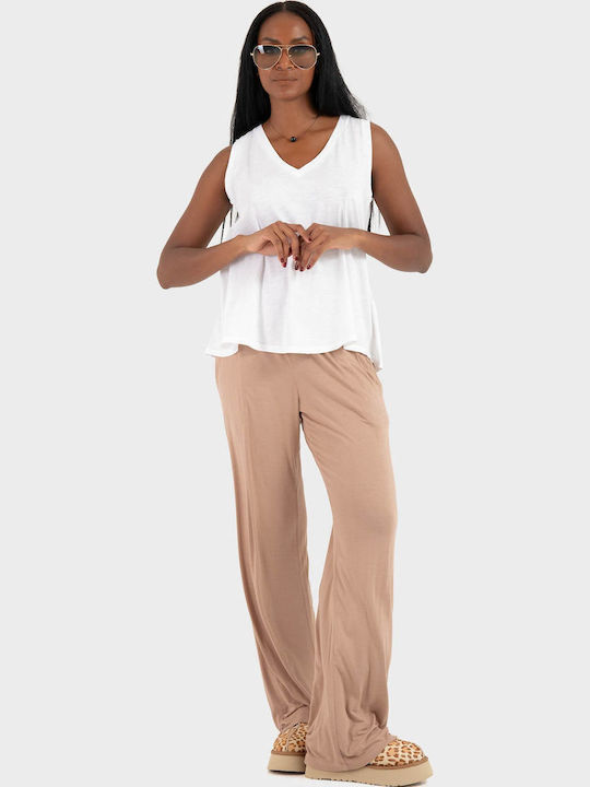 Women's Fabric Trousers in Straight Fit Light Brown