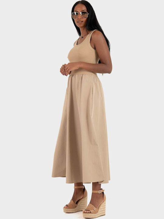 Midi Φόρεμα Μακρυμάνικο Beige
