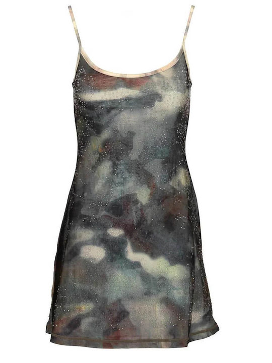 Summer Mini Evening Dress Open Back with Mesh Blue