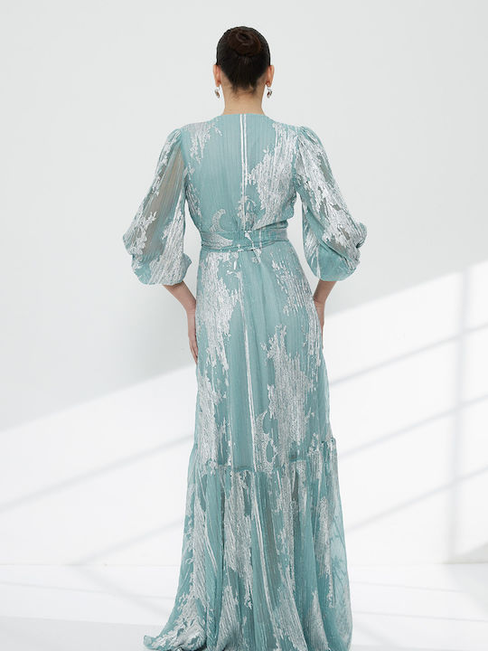 Rochie Maxi Pentru Nuntă Botez Cu Dantelă Turcoaz