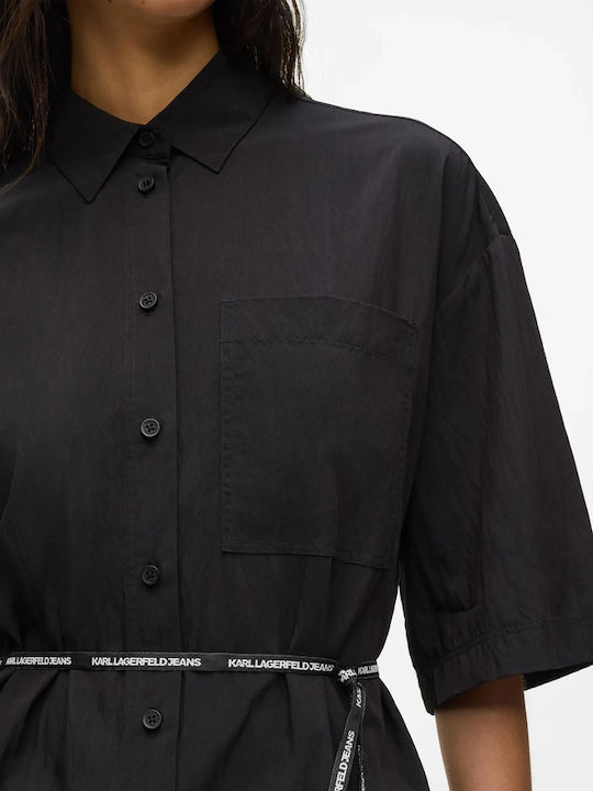 Short Sleeve Women's Denim Shirt Black