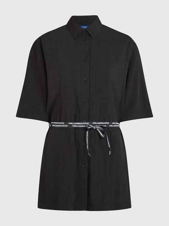 Short Sleeve Women's Denim Shirt Black