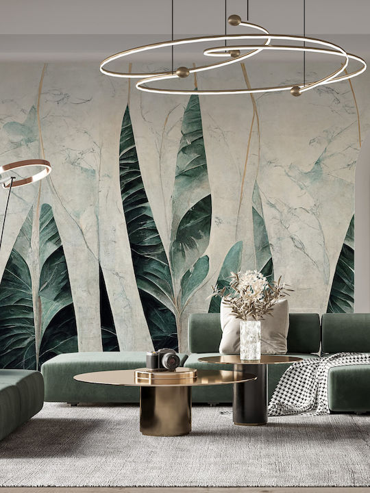 Modern Elegant Urban Jungle Leaves Marble Green White Wallpaper