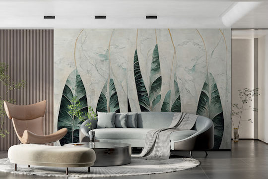 Moderne Elegante Urbane Blätter Dschungel Marmor Grün Weiß Fototapete