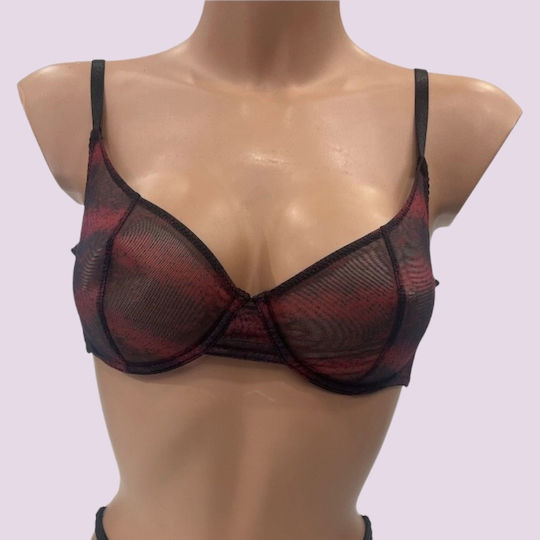 Modern Ocean Women's Sexy Lingerie Set Animal Print Red Transparent Bra & Adjustable String 5595 Red