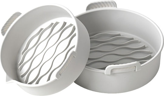 Set 2 Tăvi Ecologice din Silicon pentru Air Fryer Alista Home Temperatură Maximă 230 Grade Reutilizabile Reciclabile Mânere Antiderapante Fund Antiaderent 18.7 X 19.5 X 7 Cm Gri
