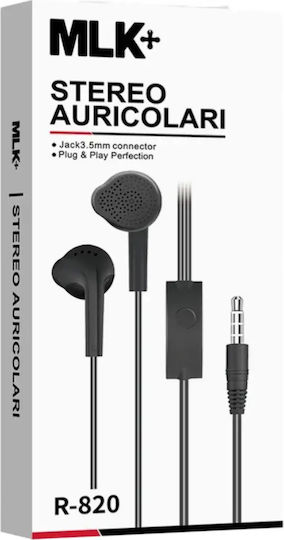 Mlk+ R-820 Енсърмени In Ear Слушалки Микрофон Джак 3.5мм Усилено Кабел Черни