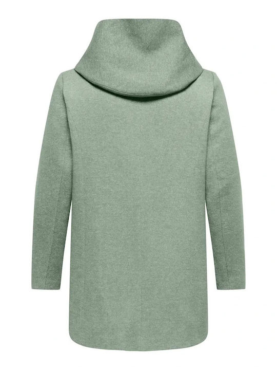 Wool Women's Green Half Coat with Hood