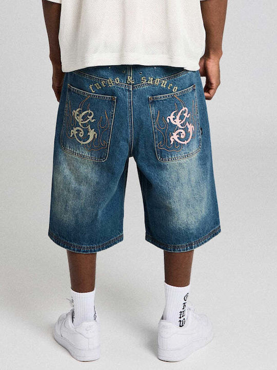 Baggy Ανδρική Βερμούδα Τζιν Washed Sage Blue