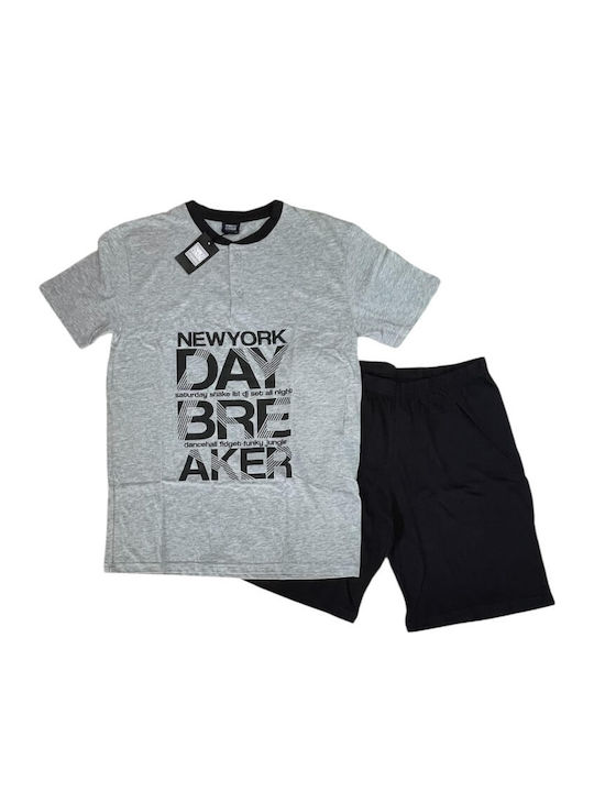 Enrico Coveri Sommer Herrenpyjama Bluse Grau Melange