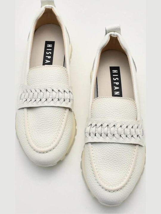 Leather Women's Loafers in White Colour