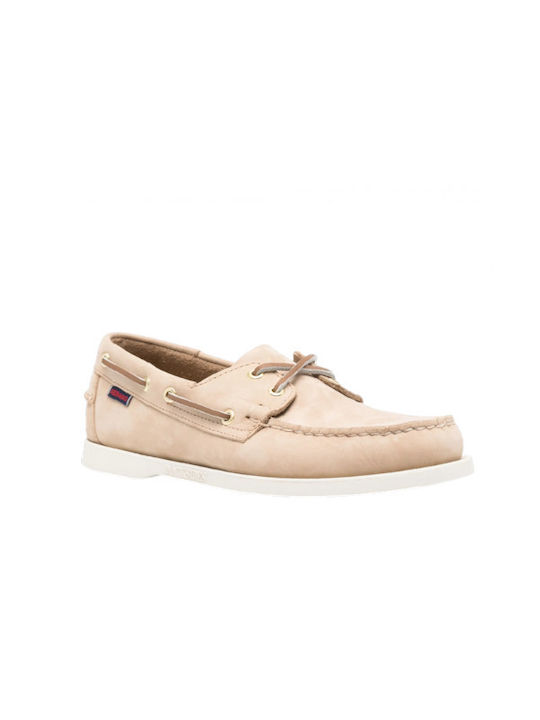 Docksides Portland Leather Men's Boat Shoes in Beige Colour