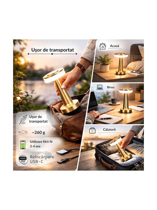 Alista Home Lampă de Birou LED Reîncărcabilă în Culoare Aurie
